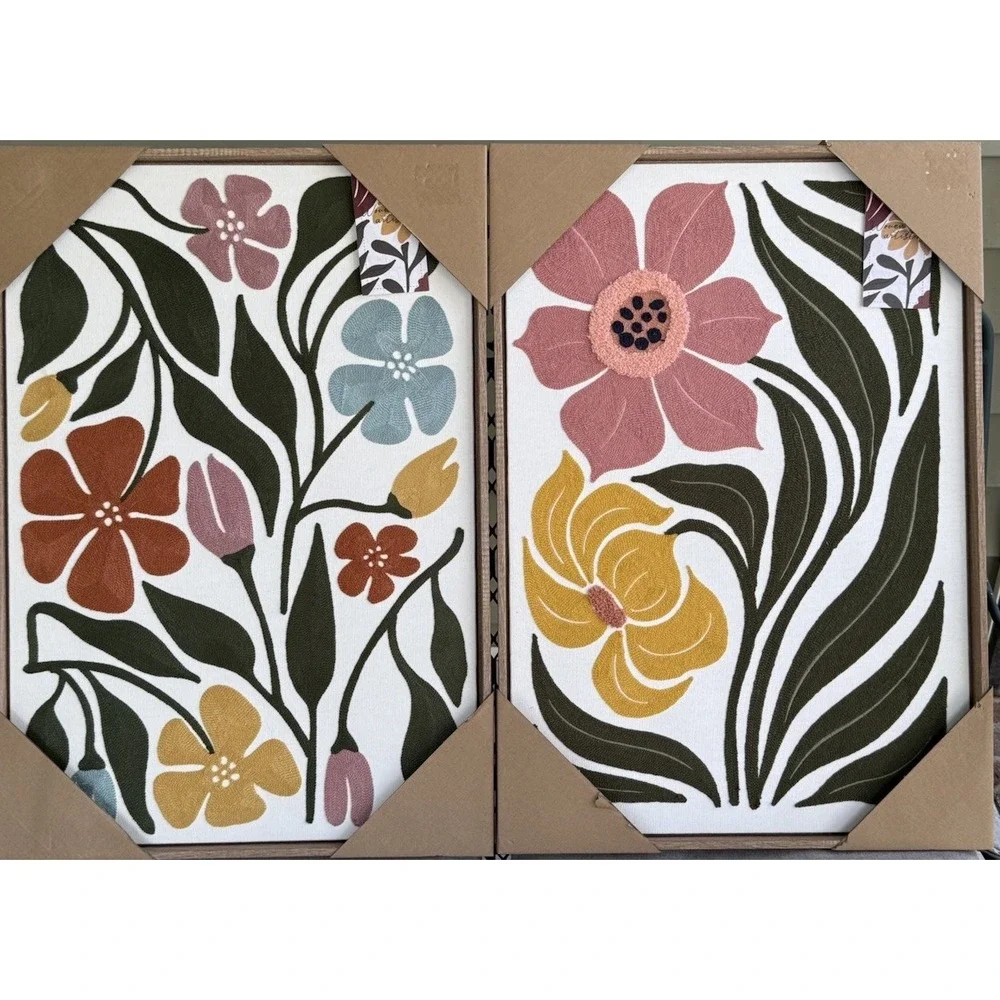 NWT BP Home Textile  Embroidered Woven Wall Art Vibrant Floral Decor 18